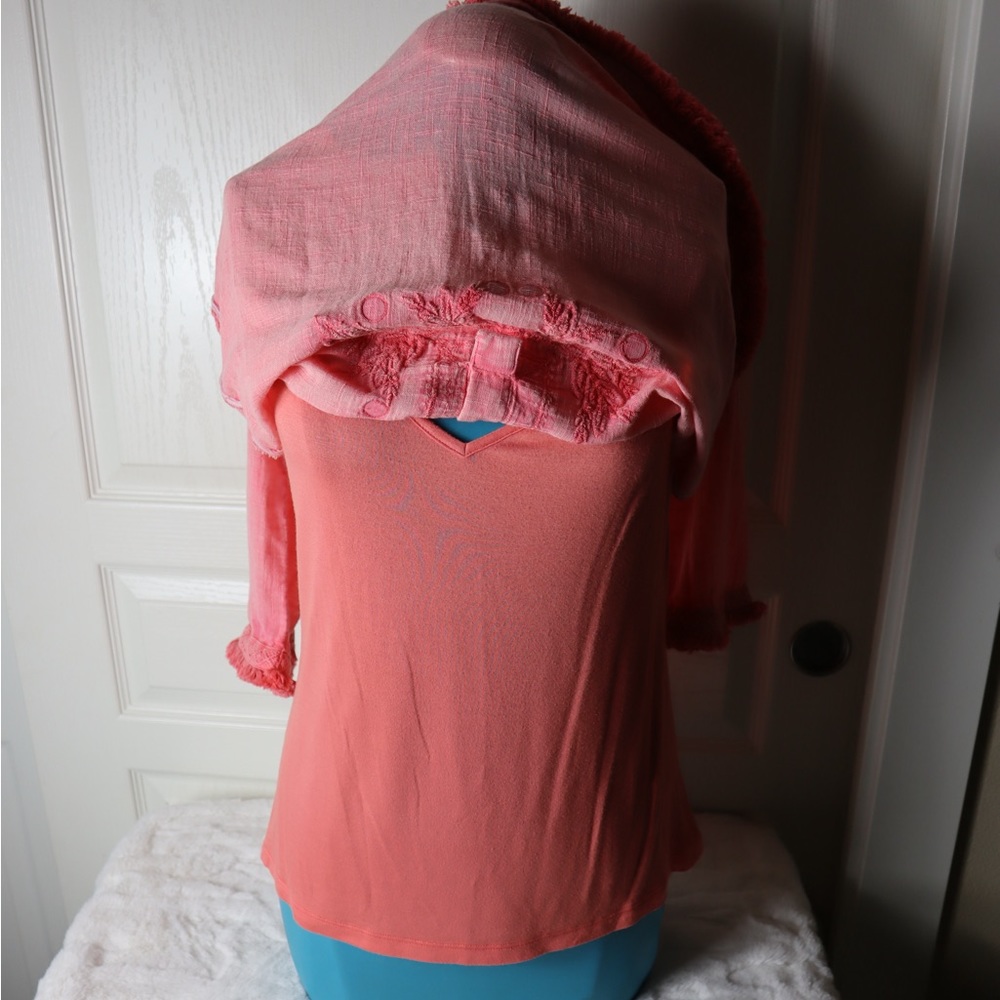 Soft Surroundings Coral Pink Embroidered Boho Tunic Top Mirror Fringe Small - Picture 10 of 16